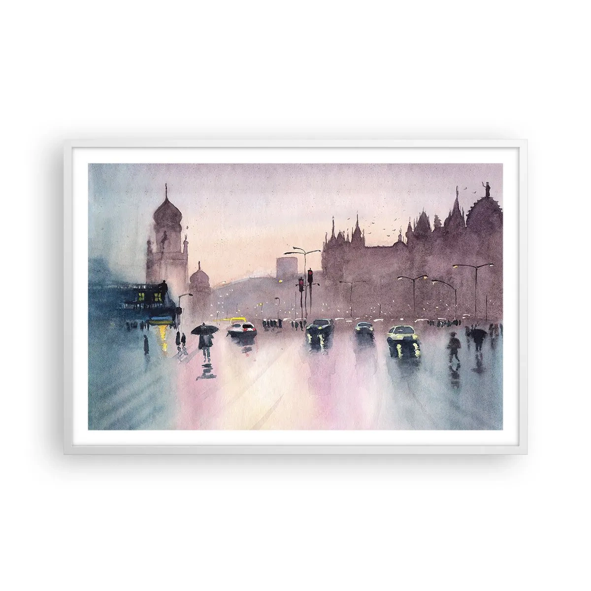 Plakát v bílém rámu - V deštivém oparu - 91x61 cm