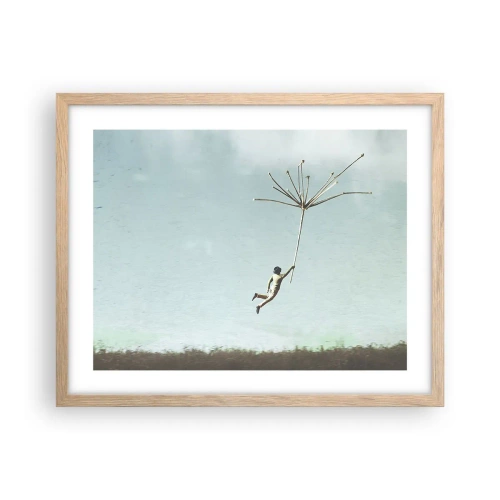 Plakát v rámu světlý dub - Letající pampeliška - 50x40 cm