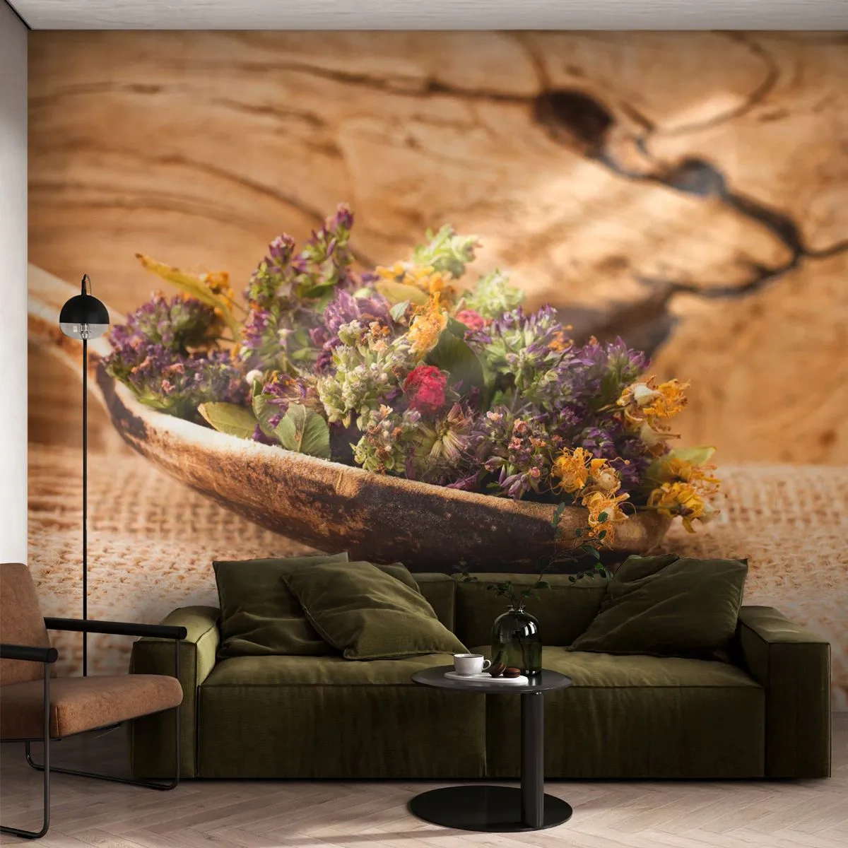 Fototapeta Premium Canvas - Barevné kvítí a voňavé bylinky - Příroda, Sušené bylinky, Kuchyně - 250x175 cm