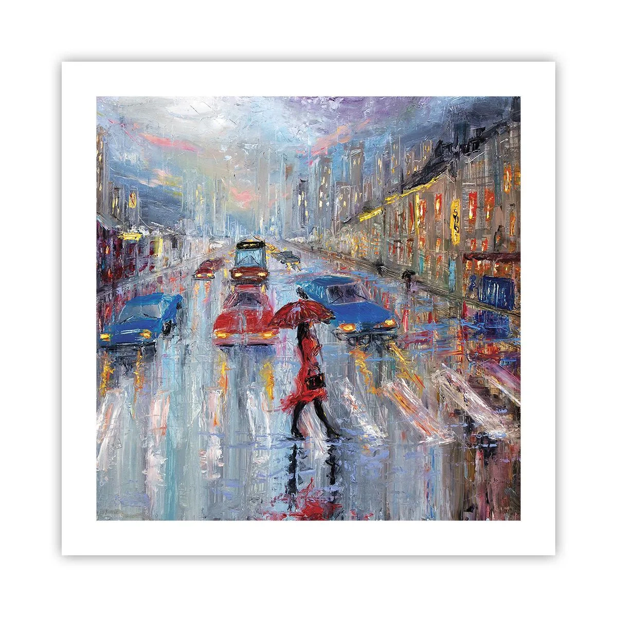 Plakát - Deštivé odpoledne ve městě - 50x50 cm