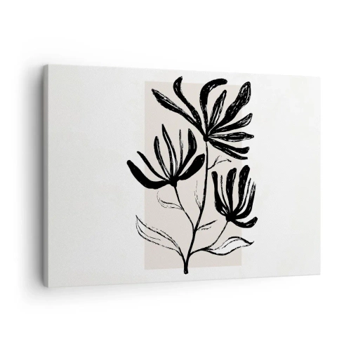 Obraz na plátně - Minimalistický černobílý květinový motiv - 70x50cm - Náčrtek pro herbář - Moderní nástěnná dekorace do obývacího pokoje a ložnice ARTTOR
