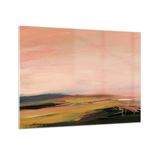 Obraz na skle - Abstraktní krajina v odstínech růžové a světle zelené. - 70x50cm - V růžových tónech - Moderní nástěnná dekorace do obývacího pokoje a ložnice ARTTOR