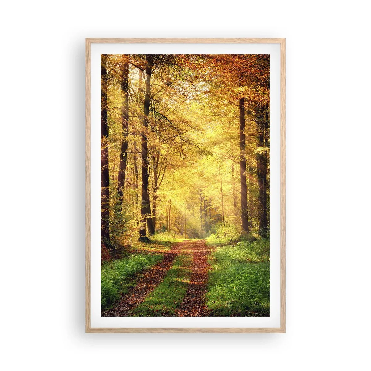 Plakát v rámu světlý dub - Lesně-zlaté ticho - 61x91 cm