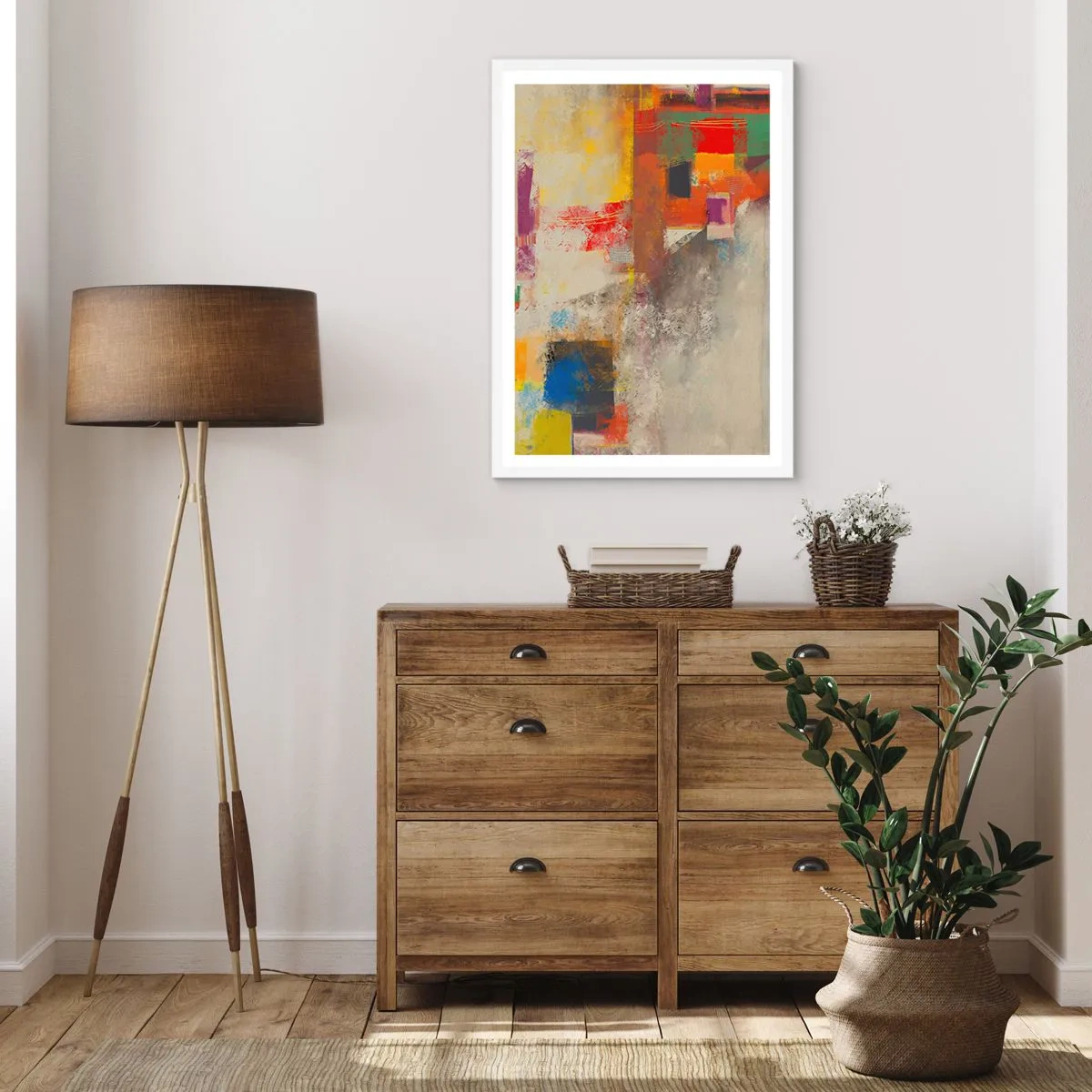 Plakát v bílém rámu - Geometrie barev - 30x40 cm