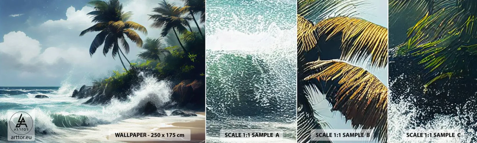 Vzor Fototapety Samolepicí Deluxe Sticker - Na tropickém pobřeží - Pláž, Tropický, Dlaň - 100x30 cm