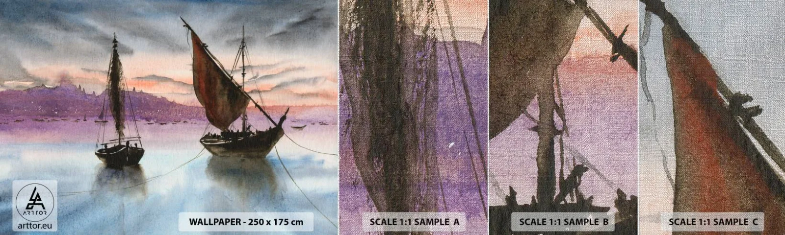 Vzor Fototapety Premium Canvas - Večer v přístavu - Plachetnice, Pobřeží, Krajina - 100x30 cm