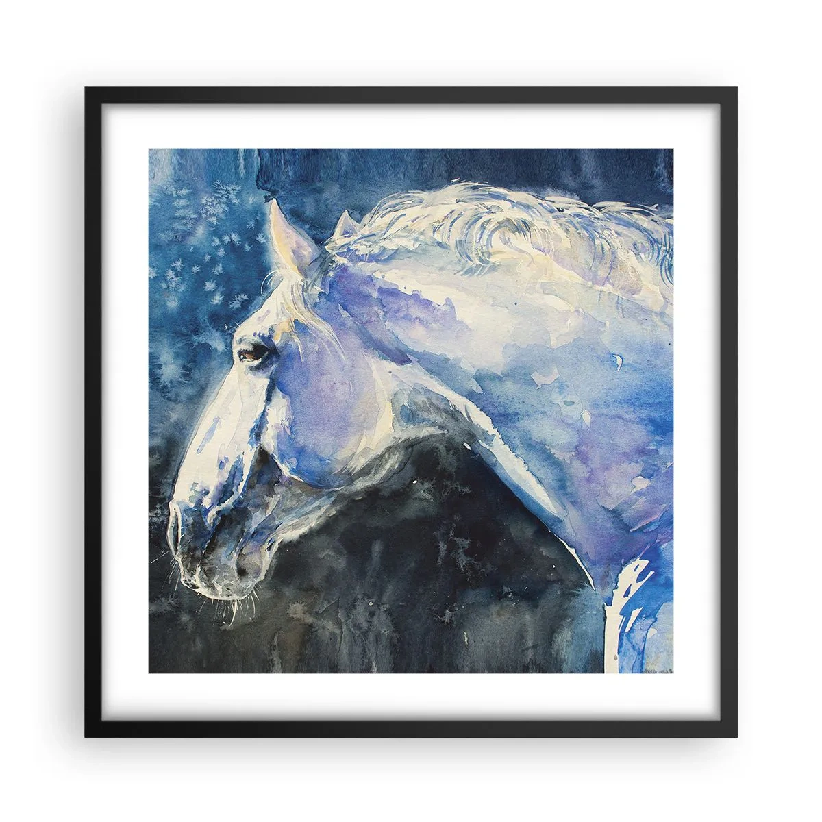 Plakát v černém rámu - Portrét v modré záři - 50x50 cm