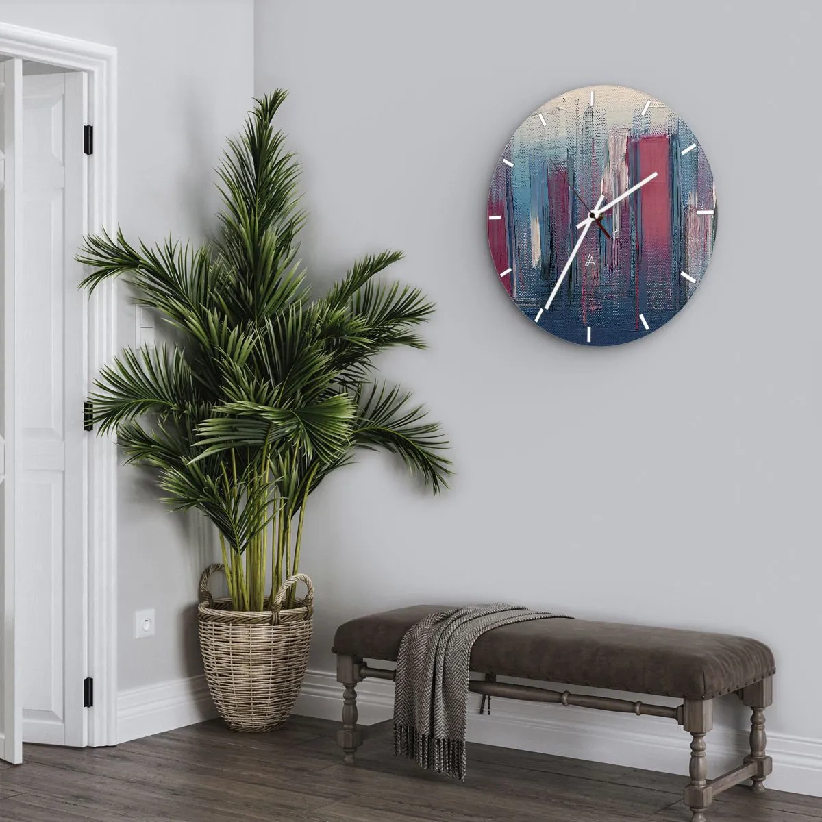 Nástěnné hodiny - Vertikální kompozice v modré a červené - 40x40 cm