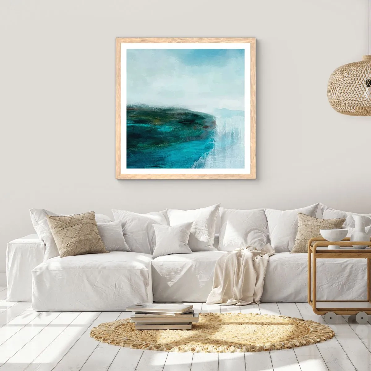 Plakát v rámu světlý dub - Námořní abstrakce - 60x60 cm