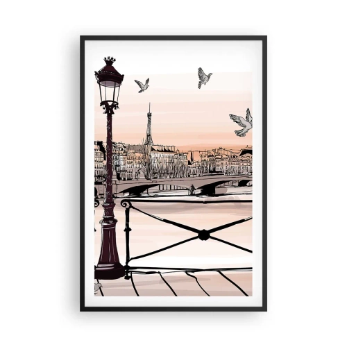 Plakát v černém rámu - Nad střechami Paříže - 61x91 cm