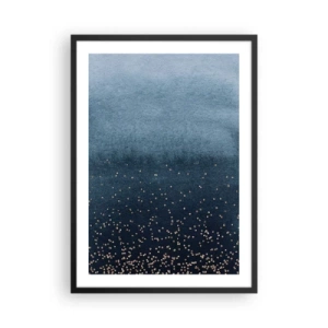 Plakát v černém rámu - Modrý gradient se zlatými akcenty - 50x70cm - Kompozice – modré fáze - Moderní nástěnná dekorace do obývacího pokoje a ložnice ARTTOR