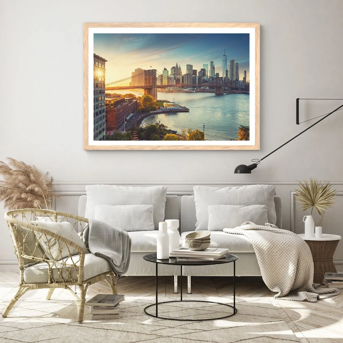 Plakát v rámu světlý dub - Svítání velkoměsta - 91x61 cm