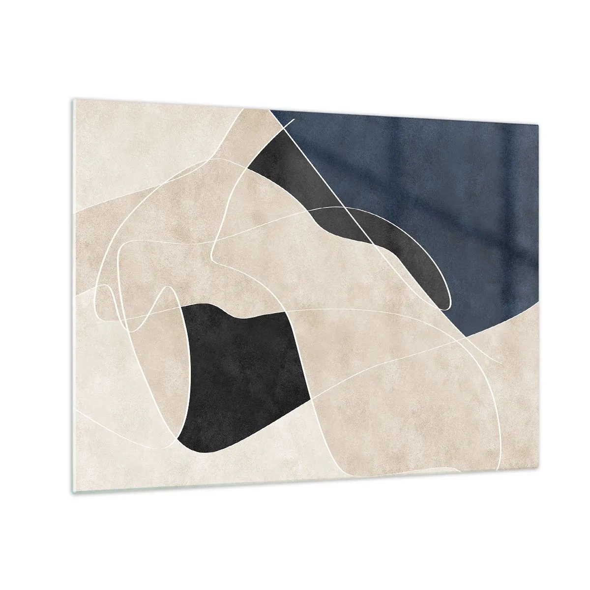 Obraz na skle - Moderní abstrakce s kontrastními formami a liniemi - 70x50cm - Abstraktní kompozice – kontrast barev - Moderní nástěnná dekorace do obývacího pokoje a ložnice ARTTOR