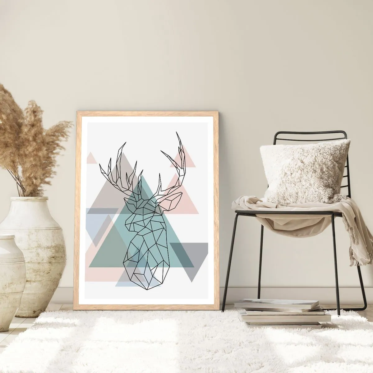 Plakát v rámu světlý dub - V geometrickém lese - 61x91 cm