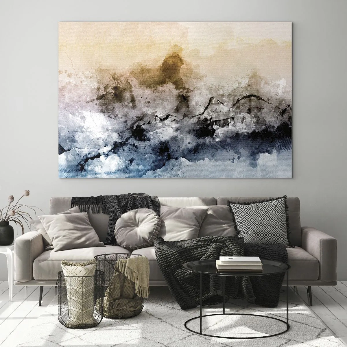 Obraz na skle - Abstraktní krajina v pastelových odstínech s mlhou - 70x50cm - Ponořené do mračna mlhy - Moderní nástěnná dekorace do obývacího pokoje a ložnice ARTTOR