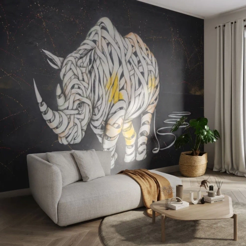 Fototapeta Standard Eco - Abstraktní páska nosorožec na černém pozadí - 100x70cm - Necitelnost je mýtus - Moderní nástěnná dekorace do obývacího pokoje a ložnice ARTTOR