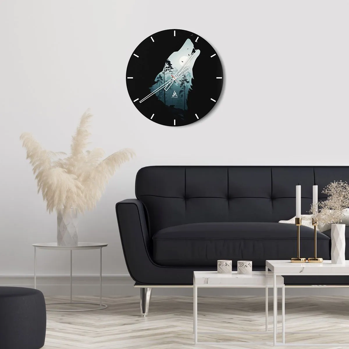 Nástěnné hodiny - Vlk vycházející z lesa v měsíčním světle - 30x30cm - Hlas lesní noci - Moderní nástěnná dekorace do obývacího pokoje, kuchyně a ložnice ARTTOR