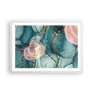 Plakát v bílém rámu - Modré hedvábí modré, růžový tyl - 70x50 cm