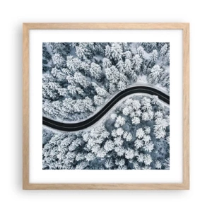 Plakát v rámu světlý dub - Zimním lesem - 40x40 cm