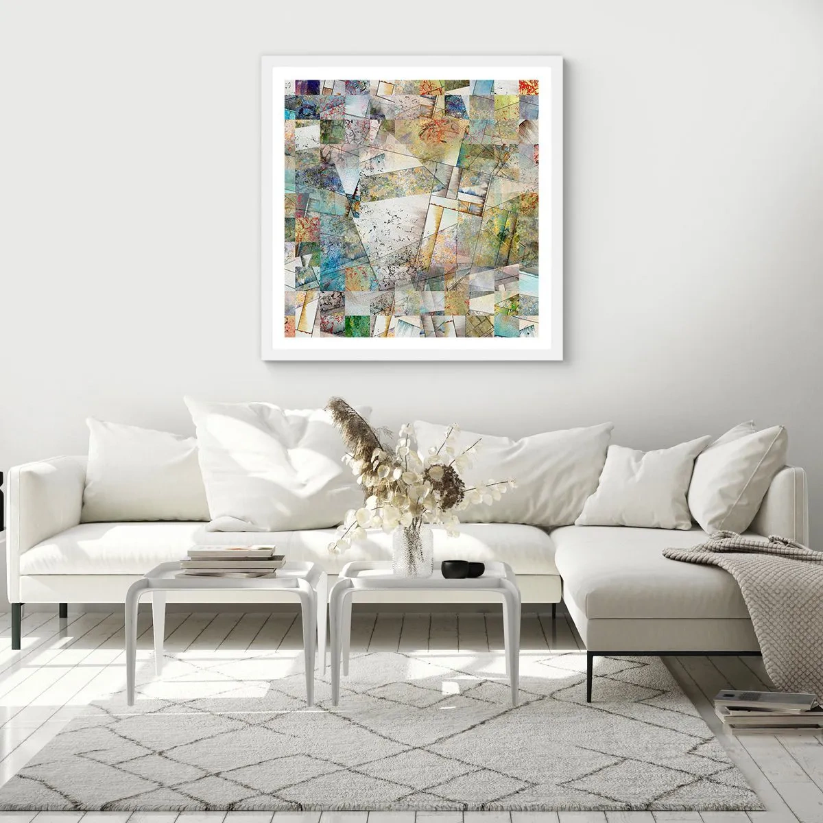 Plakát v bílém rámu - Geometrické přeskupení - 40x40 cm