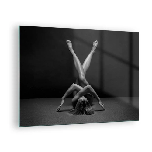 Obraz na skle - Nahá žena v geometrické kompozici těla - 70x50cm - Geometrie nahoty - Moderní nástěnná dekorace do obývacího pokoje a ložnice ARTTOR