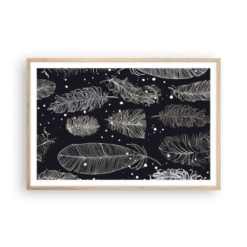 Plakát v rámu světlý dub - Krajka s peřím - 91x61 cm