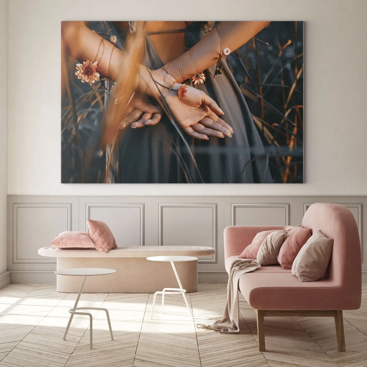 Obraz na skle - Propojená s přírodou - 120x80 cm