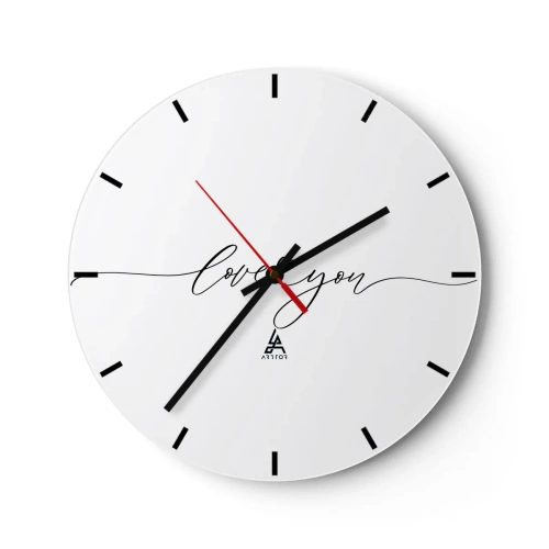 Nástěnné hodiny - Minimalistické bílé hodiny s nápisem "Miluji tě" - 30x30cm - Černé na bílém - Moderní nástěnná dekorace do obývacího pokoje, kuchyně a ložnice ARTTOR