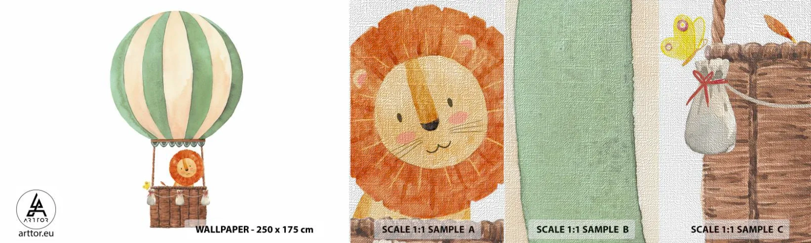 Vzor Fototapety Premium Canvas - Leonovy cesty - Balón, Lev, Dětské - 100x30 cm