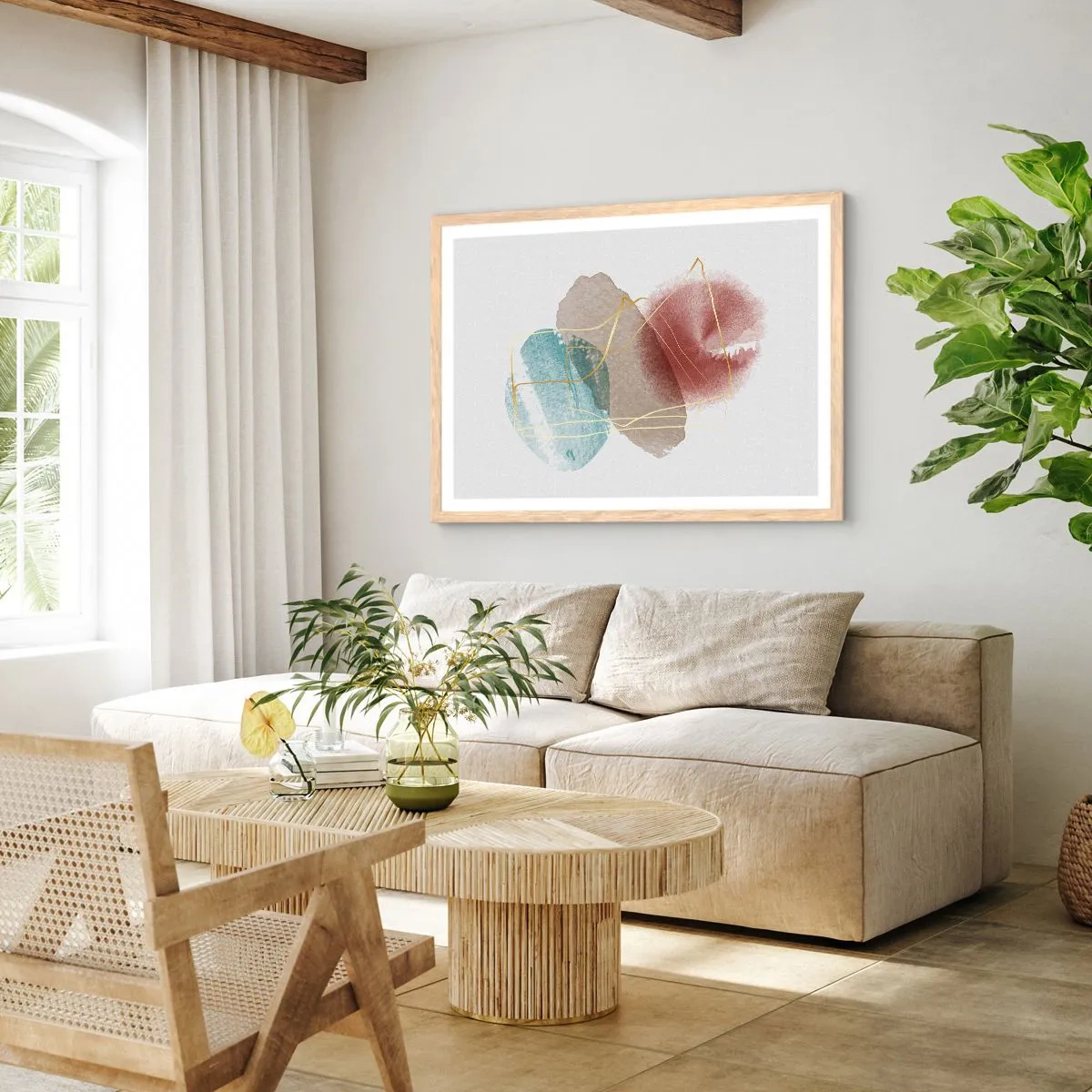 Plakát v rámu světlý dub - Korálky prostoru - 70x50 cm