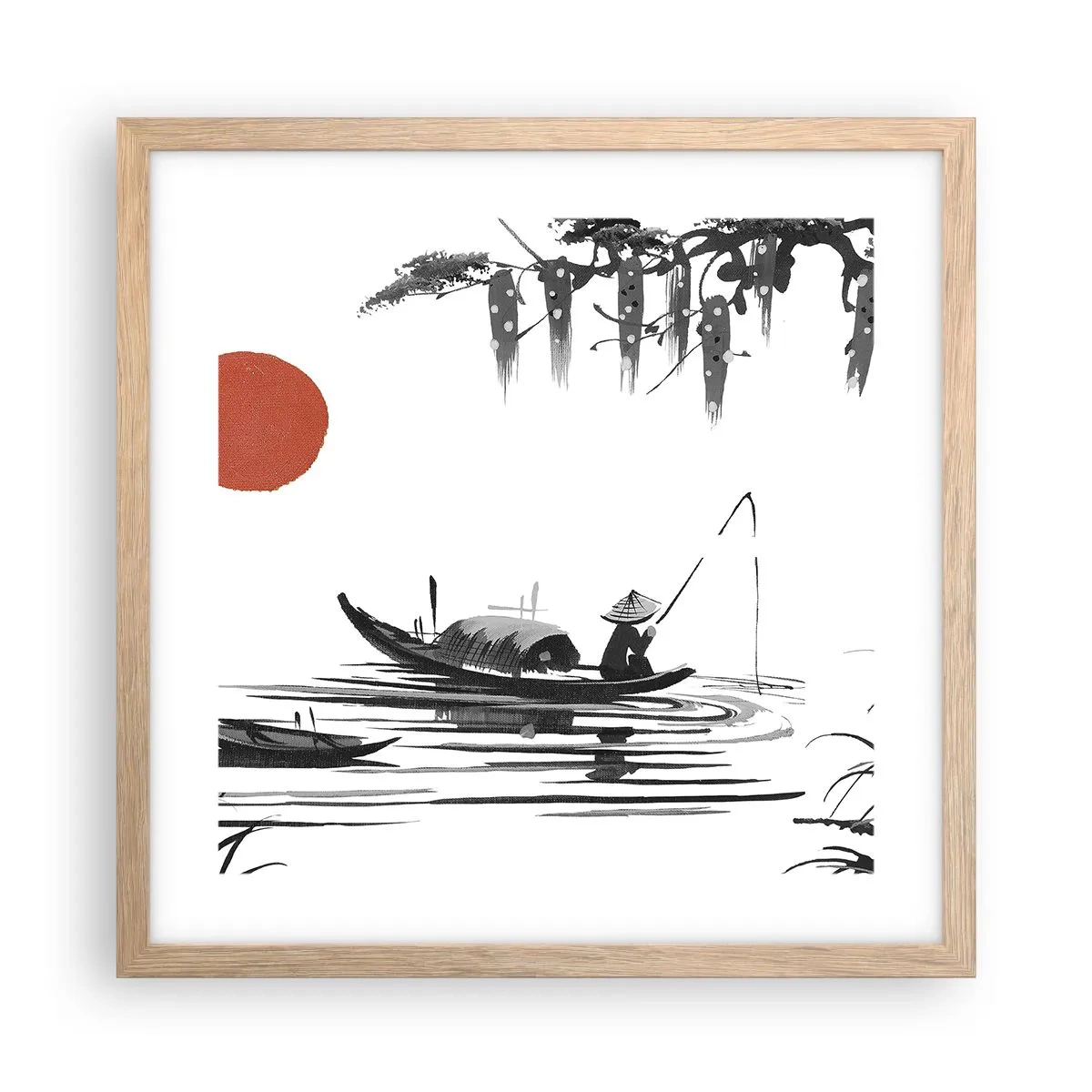 Plakát v rámu světlý dub - Asijské odpoledne - 40x40 cm