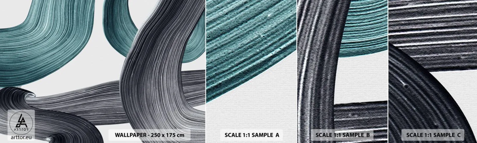 Vzor Fototapety Samolepicí Deluxe Sticker - Smaragdové a černé vlny - Malovat, Štětec, Minimalismus - 100x30 cm