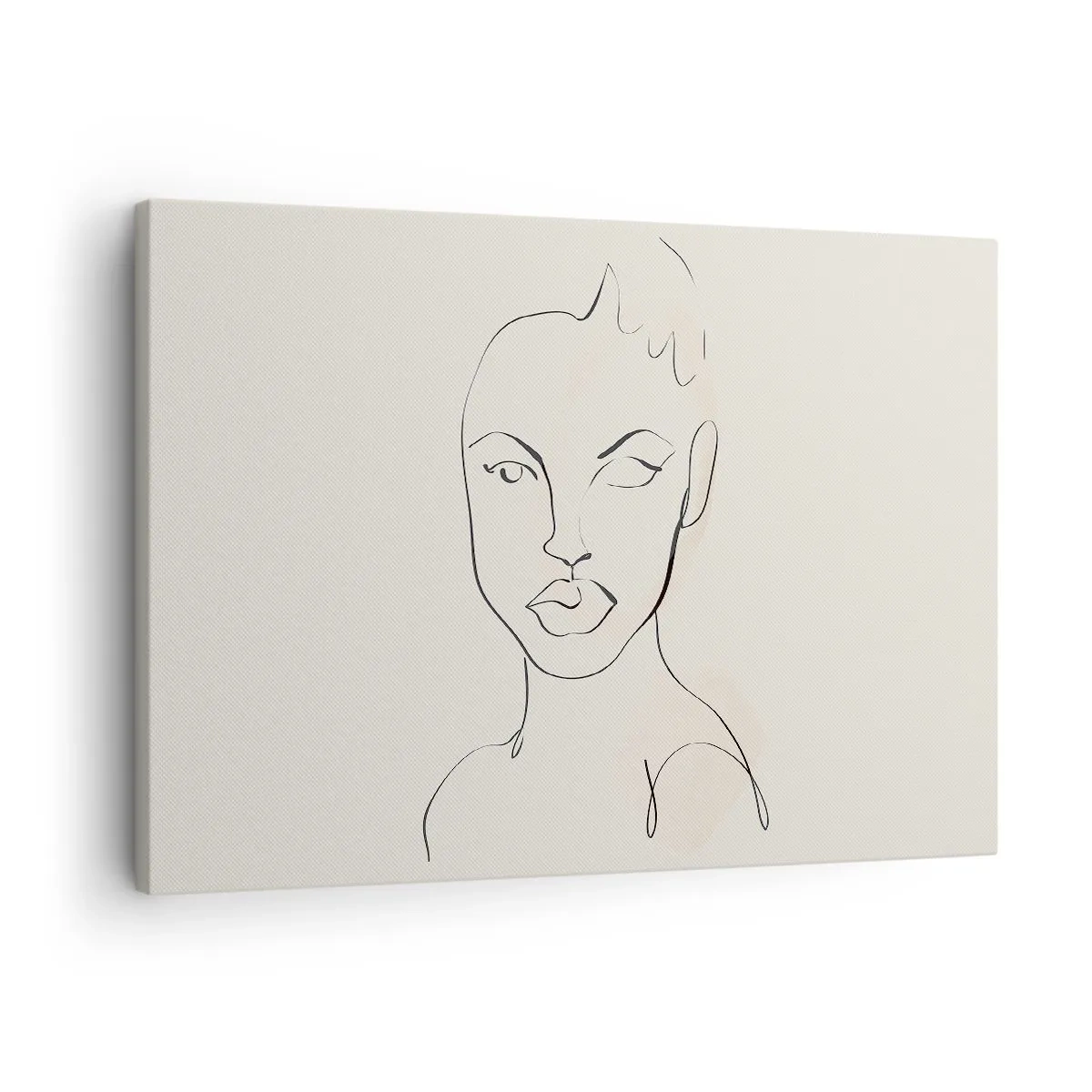 Obraz na plátně - Minimalistická skica ženské tváře - 70x50cm - Obrys smyslnosti - Moderní nástěnná dekorace do obývacího pokoje a ložnice ARTTOR