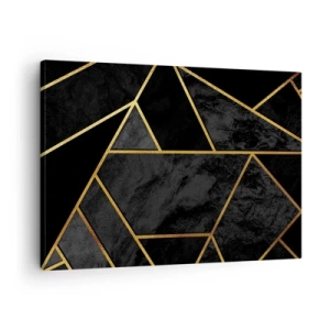 Obraz na plátně - Geometrický zlatý vzor na černém pozadí - 70x50cm - Temnota a světlo - Moderní nástěnná dekorace do obývacího pokoje a ložnice ARTTOR