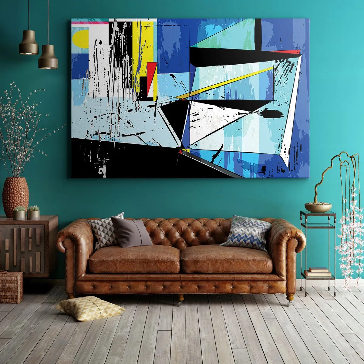 Obraz na plátně - Abstraktní geometrické kompozice v živých barvách - 70x50cm - Dívat se na svět z úhlu… - Moderní nástěnná dekorace do obývacího pokoje a ložnice ARTTOR
