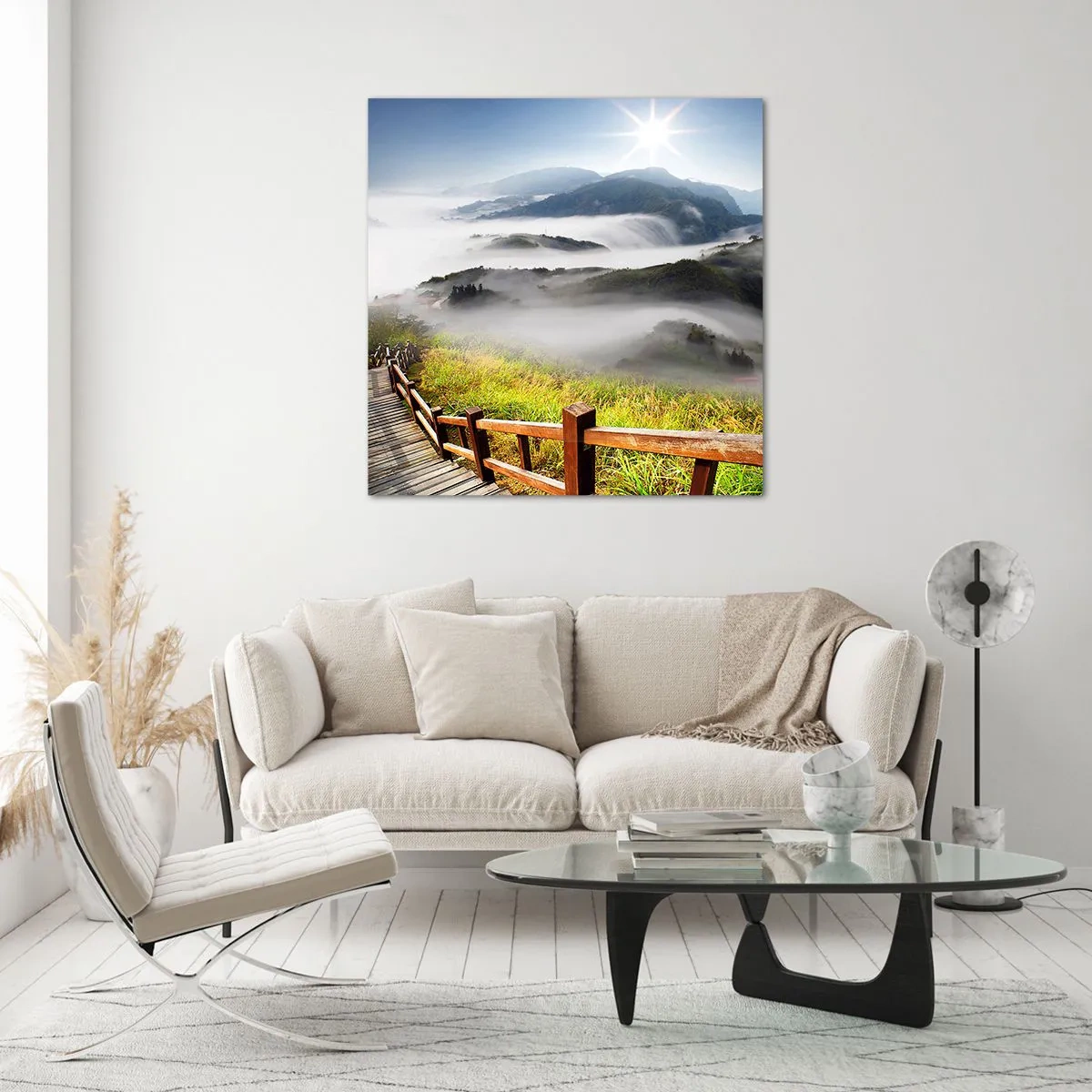 Obraz na skle - Utkané ze záře a mlhy - 30x30 cm