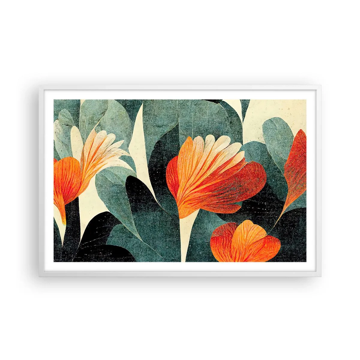Plakát v bílém rámu - Tropické horko a chlad zeleně - 91x61 cm