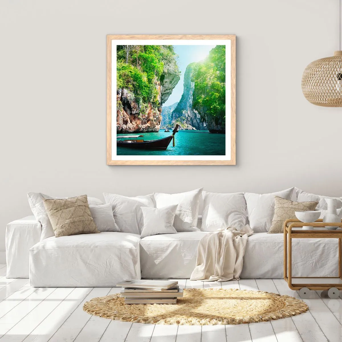 Plakát v rámu světlý dub - Pozvánka na exotickou cestu - 50x50 cm