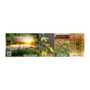 Vzor Fototapety Premium Canvas - Krajina v zeleném rámu - Krajina, jezero, Dřevěný most - 100x30 cm