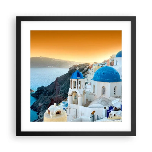 Plakát v černém rámu - Santorini - přitulené ke skalám - 40x40 cm