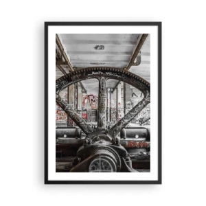 Plakát v černém rámu - Průmyslový graffiti stroj v opuštěné továrně - 50x70cm - Tajný život továrny - Moderní nástěnná dekorace do obývacího pokoje a ložnice ARTTOR