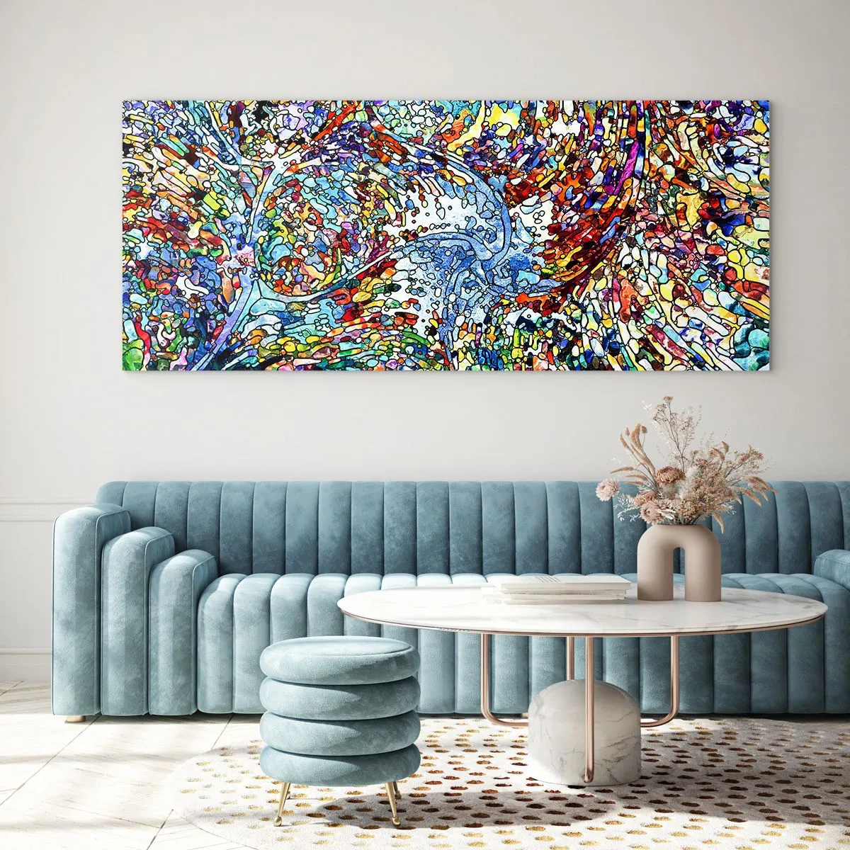 Obraz na skle - Vitráž s kapkami - 160x50 cm