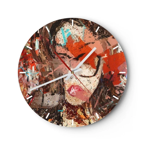 Nástěnné hodiny - Abstraktní portrét ženy s intenzivními barvami - 30x30cm - Jaká jsi skutečně nikdo neví - Moderní nástěnná dekorace do obývacího pokoje, kuchyně a ložnice ARTTOR