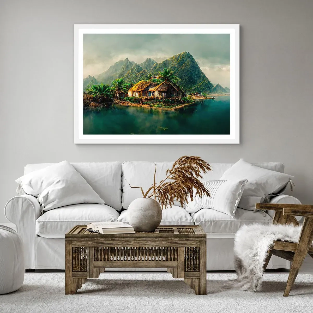 Plakát v bílém rámu - Tropický ráj - 70x50 cm