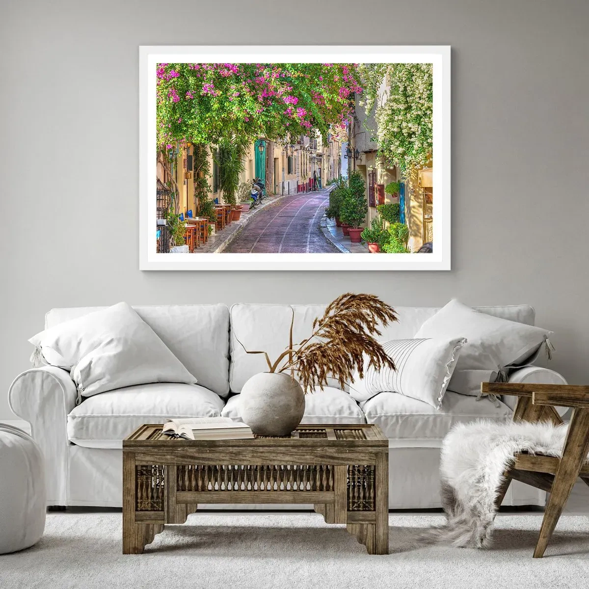 Plakát v bílém rámu - Kvetoucí zákoutí - 100x70 cm