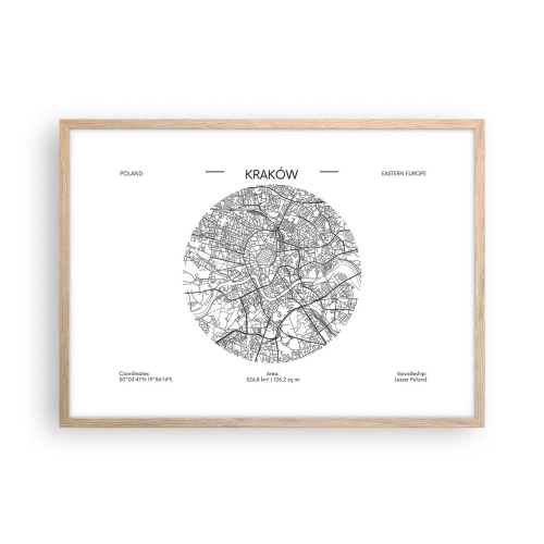Plakát v rámu světlý dub - Anatomie Krakova - 70x50 cm
