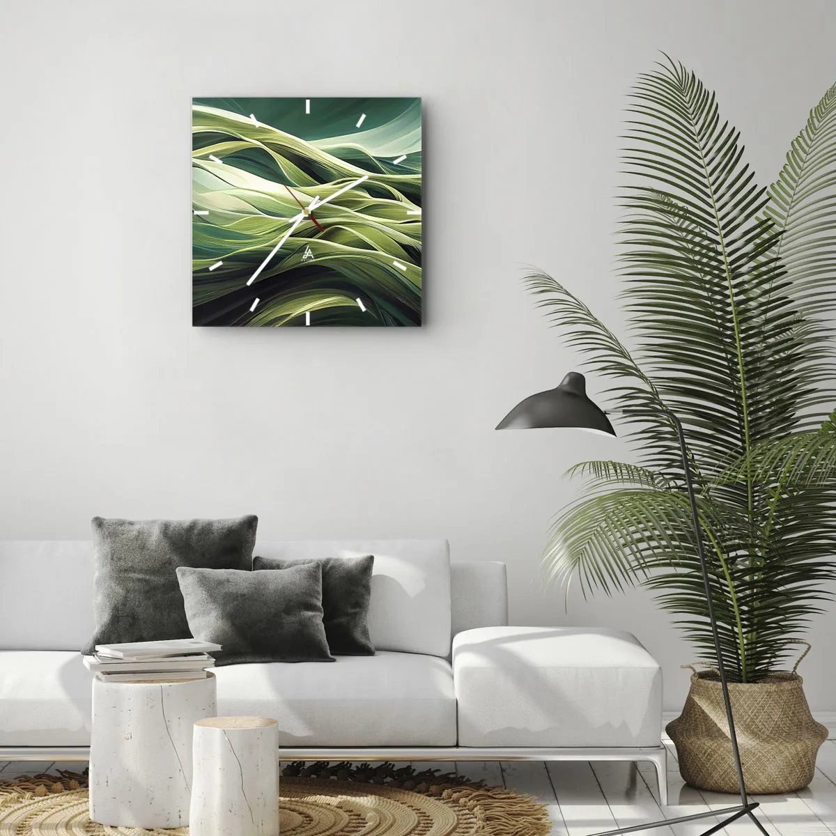 Nástěnné hodiny - Abstraktní hra na zelenou - 30x30 cm