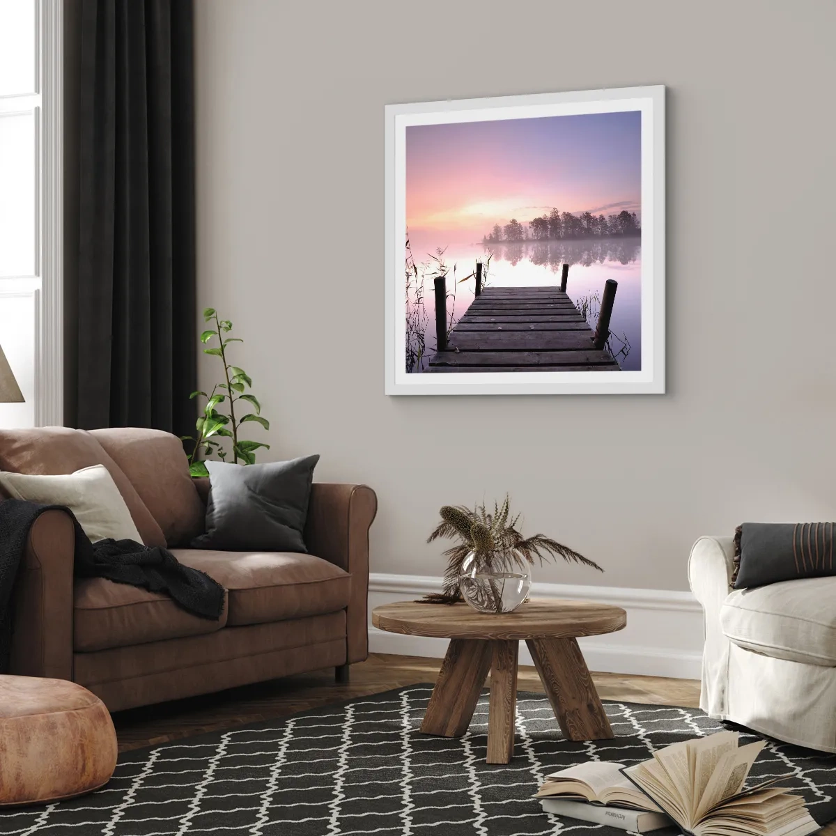 Plakát v bílém rámu - Z liliové mlhy… - 60x60 cm