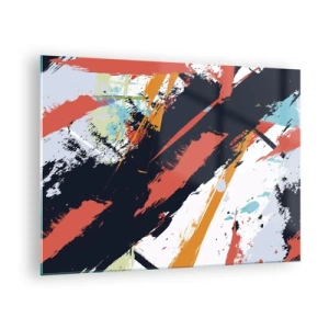 Obraz na skle - Abstraktní tahy štětcem v intenzivních barvách - 70x50cm - Dynamická kompozice - Moderní nástěnná dekorace do obývacího pokoje a ložnice ARTTOR