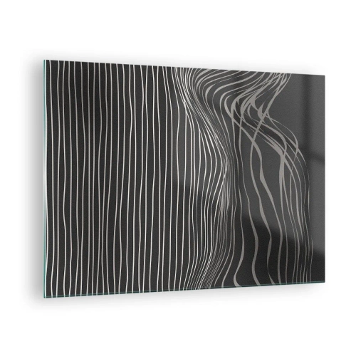 Obraz na skle - Jemné linie v abstraktním uspořádání na tmavém pozadí - 70x50cm - Rytmus a přízvuk - Moderní nástěnná dekorace do obývacího pokoje a ložnice ARTTOR